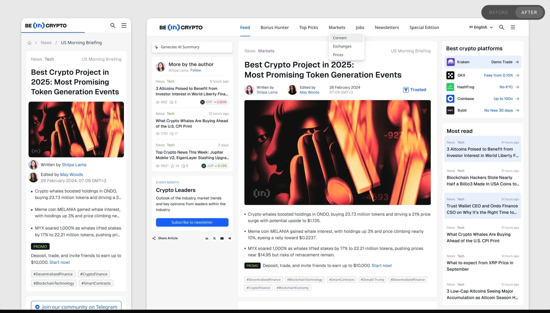 Redesigned article page, mobile and desktop