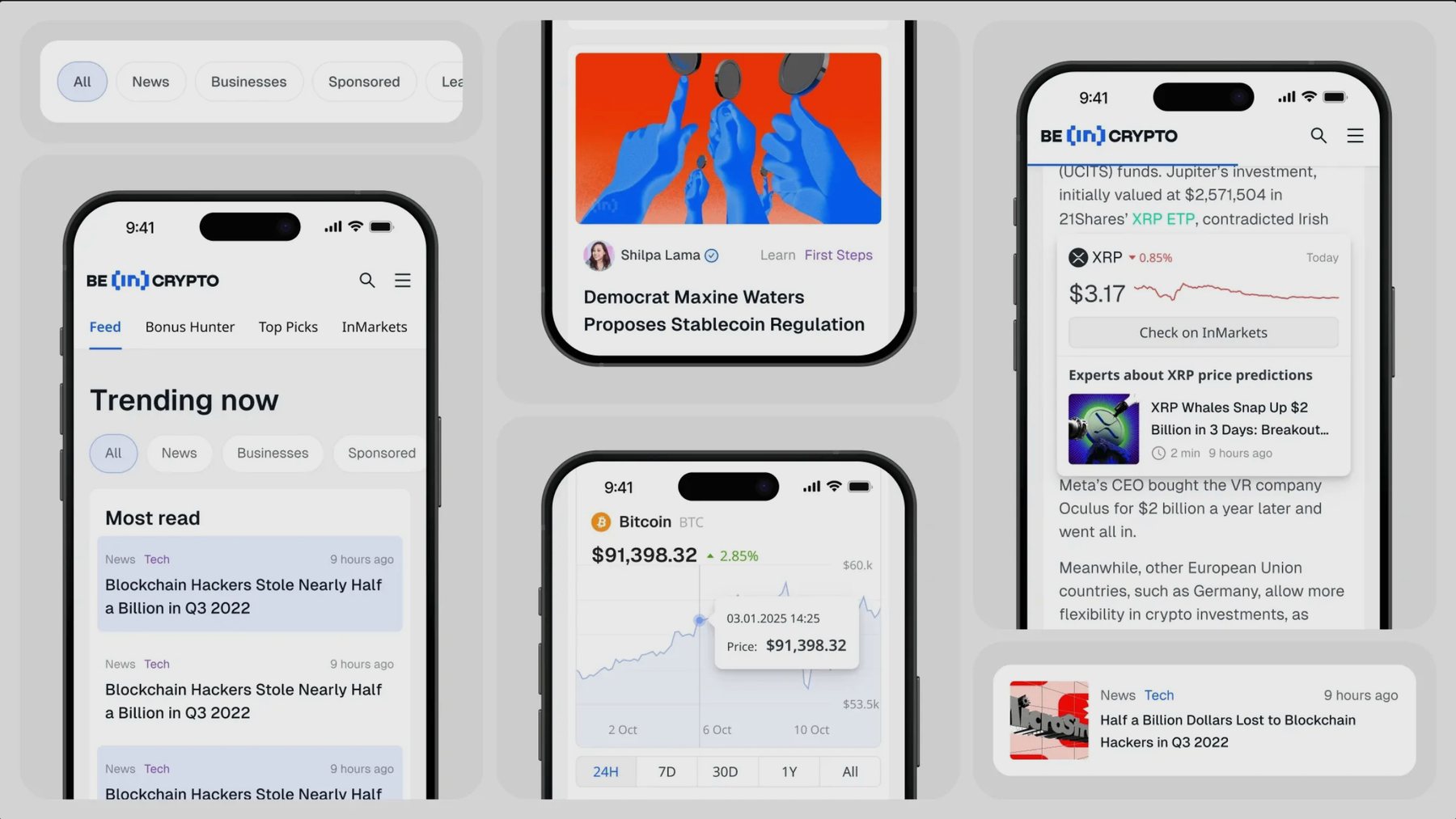 BeInCrypto mobile screens